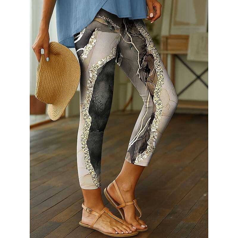 Women's Leggings Vacation Vintage Fashion Ankle-Length High Waist Graphic Abstract Printing Soft Breathable Stretchy Outdoor Daily Robin's Egg Blue Gold Green Amethyst Spring Fall Winter Slim Fit