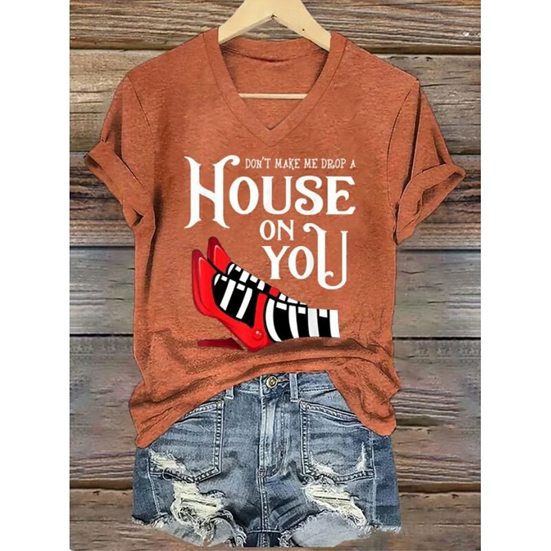 Halloween Women's T shirt Witch Graphic Vintage Stylish Classic Short Sleeve V Neck Regular Tops Daily Print Black White Red Blue Purple Summer Spring Fall4