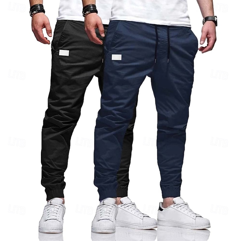 Men's Cargo Pants Cargo Trousers Joggers Trousers Chino Pants Pocket Drawstring Elastic Cuff Plain Full Length Sports Outdoor Running Vacation Streetwear Light gray+blue Black+Navy Blue4