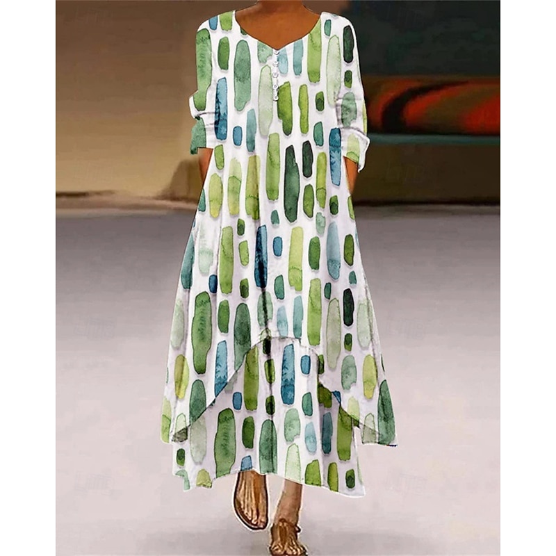 Women's Long Dress Maxi Dress Casual Dress Print Dress Fashion Modern Daily Beach Weekend Regular Fit Striped Flower 3/4 Length Sleeve V Neck White Purple Green Spring Fall2