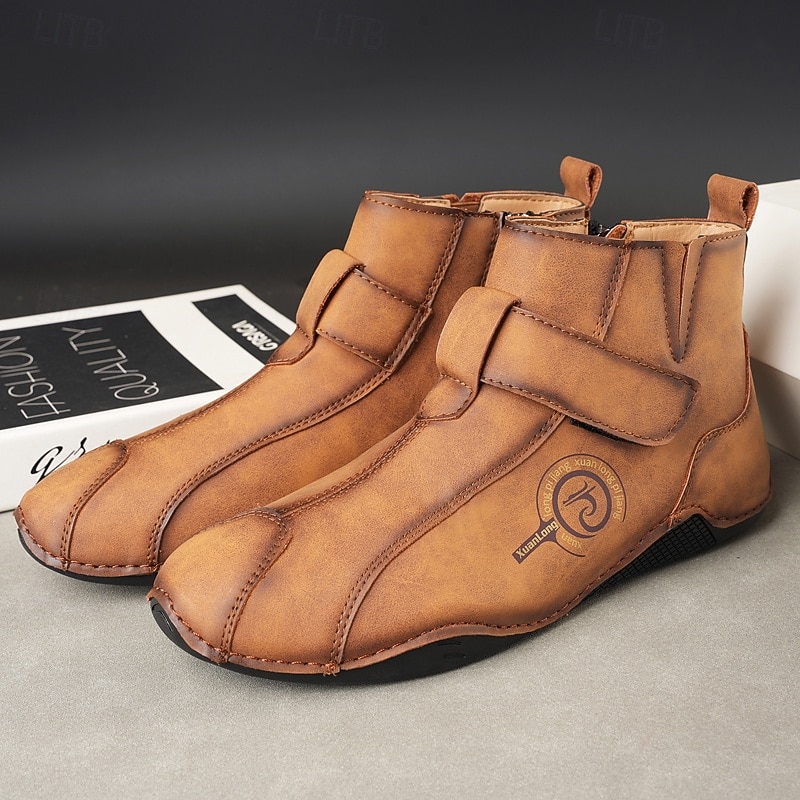 Men's Handmade Retro Ankle Boots with Velcro Strap – Artistic Casual Walking Boots for Creative Men and Everyday Urban Outfits2