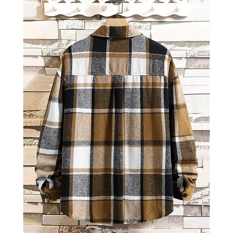 Men's Lightweight Jacket Shirt Jacket Casual Jacket Shacket Vacation Daily Breathable Pocket Spring Fall Plaid Fashion Classic Lapel Regular Green Khaki Gray Jacket3