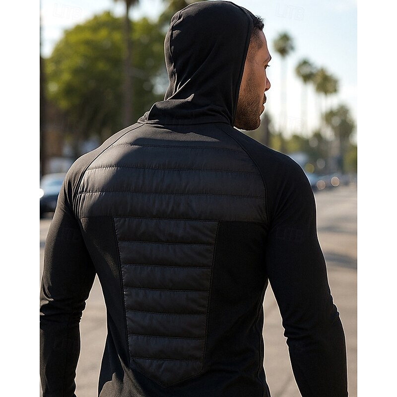 Men's Running Jacket Outdoor Jacket Hooded Jacket Pocket Hooded Long Sleeve Top Athleisure Solid Colored Cotton Waterproof Windproof Lightweight Breathable Gym Workout Hiking Running Sportswear4