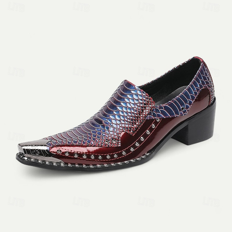 Men's Burgundy and Blue Crocodile-Texture Loafers Luxury Leather Dress Shoes for Fashionable Men at Formal Events and Evenings Out2