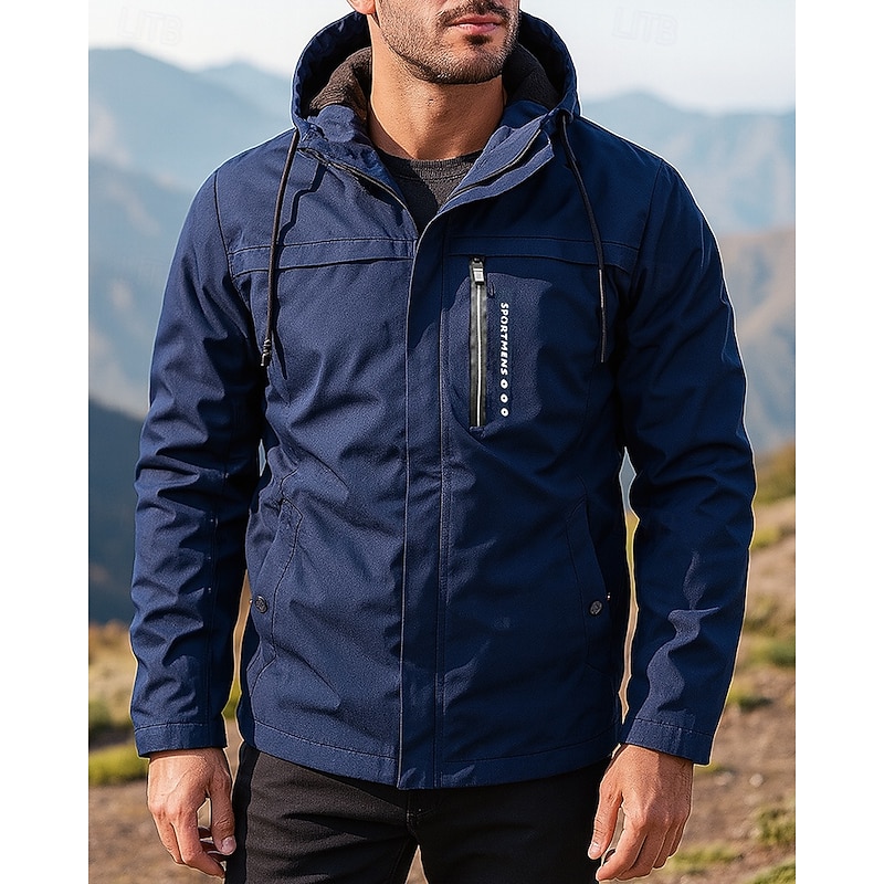 Men's Windbreaker Hiking Jacket Fleece Jacket Outdoor Waterproof Windproof Lightweight Hiking Outfits Hiking Clothes Spring Autumn / Fall Top Camping / Hiking / Caving Running Solid Color Black Dark