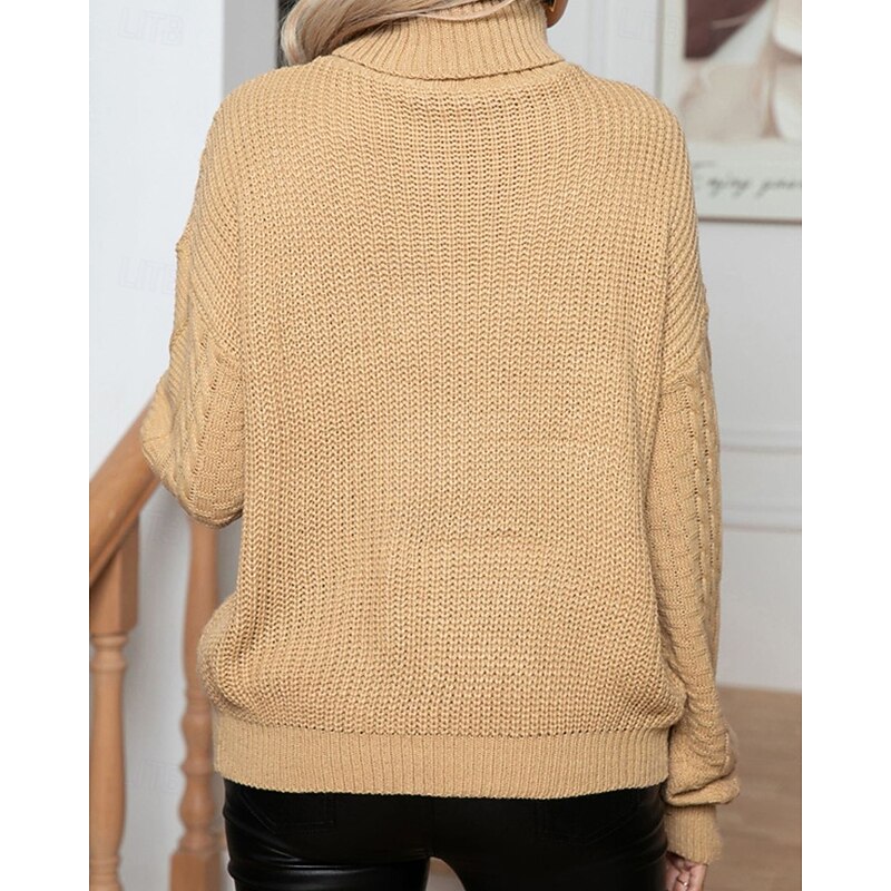 Women's Pullover Casual Solid Color Chunky Turtleneck Knitted Long Sleeve Regular Tops Knit Daily Holiday Going out Red Khaki Fall Winter4