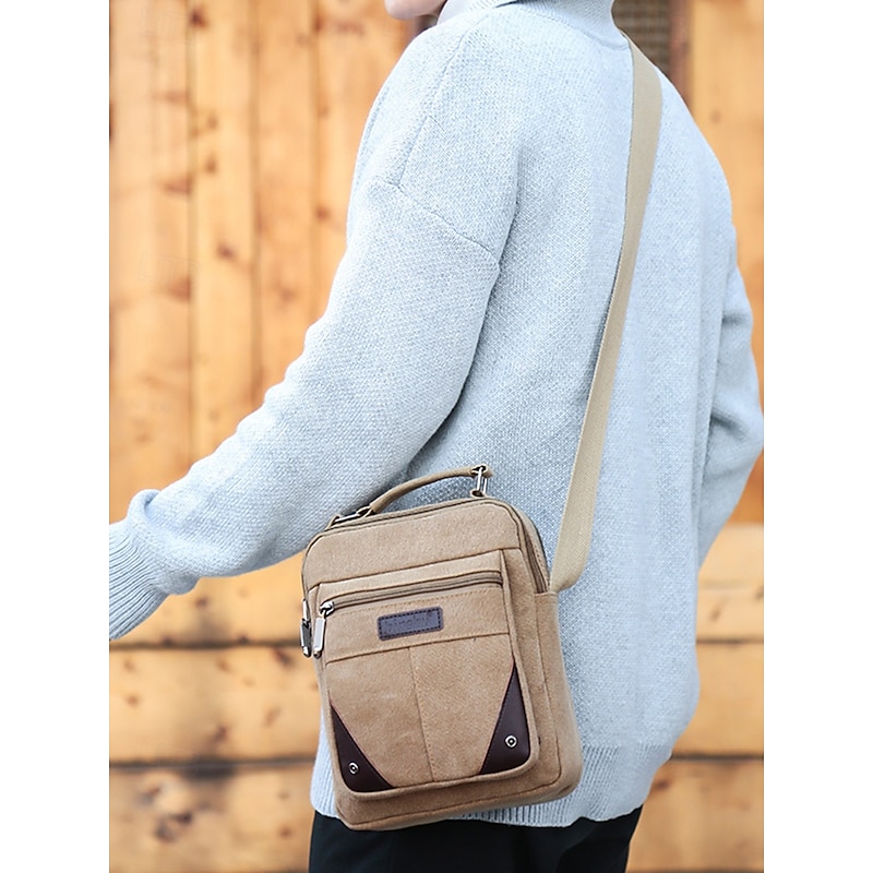 Men's Water-Resistant Canvas Crossbody Messenger Bag with Scratch-Resistant Design, Casual Vintage Style Shoulder Bag for Outdoor, Travel and Daily Use2