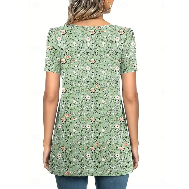 Women's Summer Tops Floral Daily Casual Short Sleeve Crew Neck Regular Tops Daily Print Black Light Green Light Purple Purple Summer2