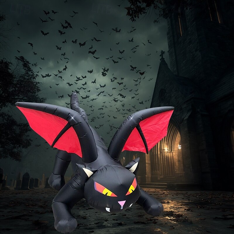 1 Pc2.4M Halloween Inflatable Black Cat Air Model with Light Halloween Indoor and Outdoor Horror and Weird Party Atmosphere Light