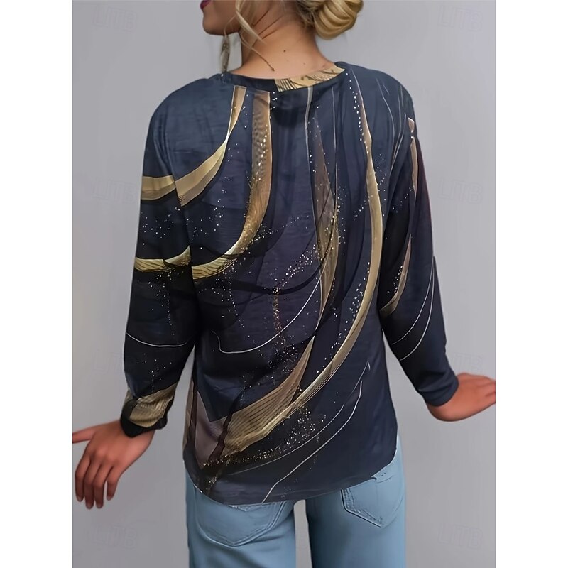 Women's T shirt Long Sleeve Crew Neck Long Sleeve Tunic Graphic Geometric Vintage Stylish Classic Round Neck Regular Tops Daily Print White Pink Green Khaki Light Grey Fall Prefall3