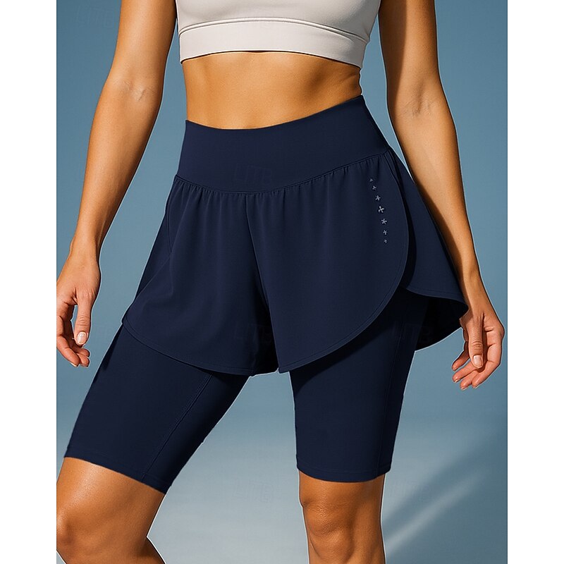 Women's Running Shorts With Tights Workout Shorts 2 in 1 High Waist Bottoms Athleisure Gym Workout Quick Dry Breathable Gym Workout Outdoor Running Tight Fit Sportswear Activewear Solid Colored Black4