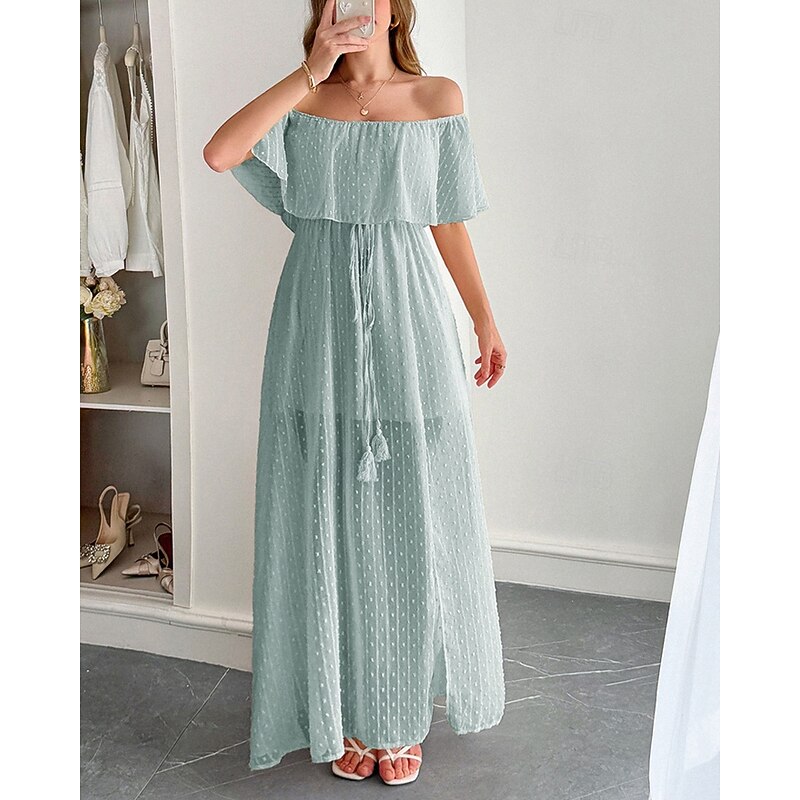 Women's Long Dress Maxi Dress Casual Dress Summer Dress Fashion Modern Daily Beach Weekend Regular Fit Plain Short Sleeve Off Shoulder Green Summer Spring2