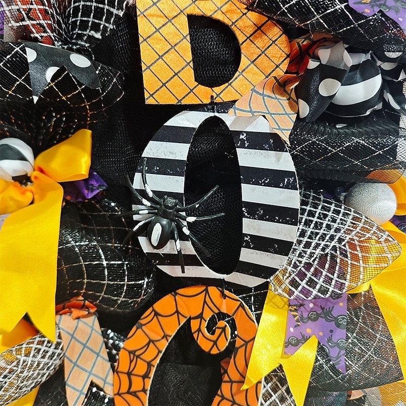 Halloween Witch Wreath with Hat Legs Pumpkin Door Wreath,Artificial Wall Wreath for Outdoor Halloween Home Decor4