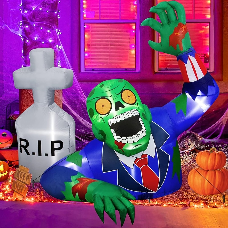 Halloween Inflatable Tombstone Outdoor Decorations, Day of The Dead Blow Up Yard Decor with Built-in LED Light for Lawn Home Dia de Los Muertos Party Indoor Outdoor