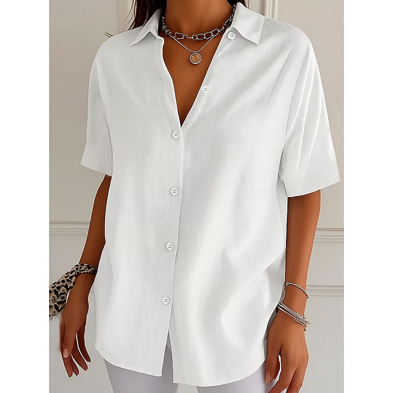 Women's Blouse V Neck Solid Color Bohemia Vintage Tropical Short Sleeve Shirt Collar Regular Tops Daily Holiday Vacation Wear White Pink Blue Purple Orange Summer Spring4