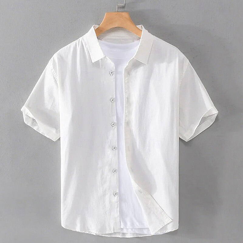 Men's Linen Shirt Summer Shirt Beach Wear Button Up Shirt Solid Color Vacation Curise White Blue Gray Short Sleeve Turndown Summer Spring Clothing Apparel3