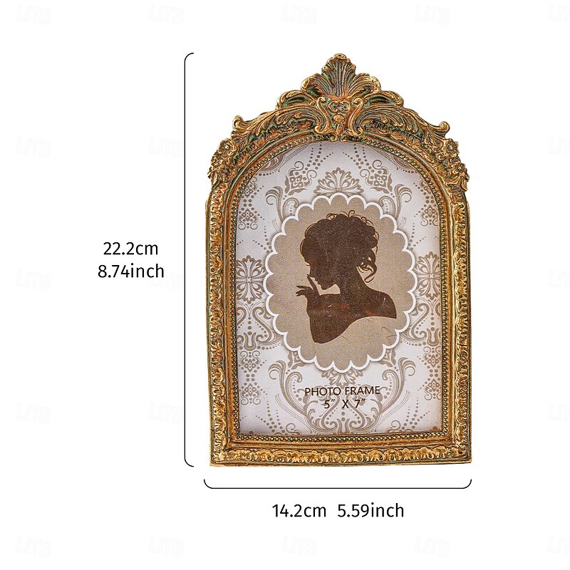 Vintage Gold Arch Resin Photo Frame, European-Style Decorative Picture Frame with Ornate Lace Design, Ideal for Home Photo Display and Photography Props3