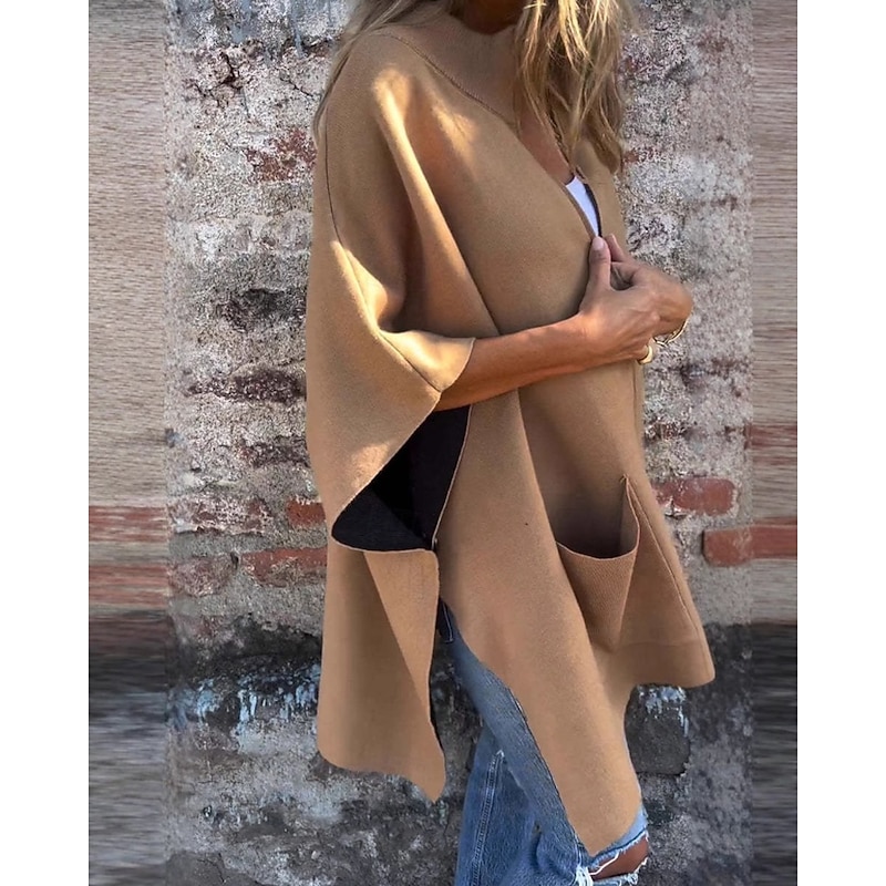 Women's Casual Jacket Comfortable Zipper Pocket Fashion Plain Street Holiday Zipper Regular Stand Collar Regular Fit 3/4 Length Sleeve Outerwear Brown Fall Winter4