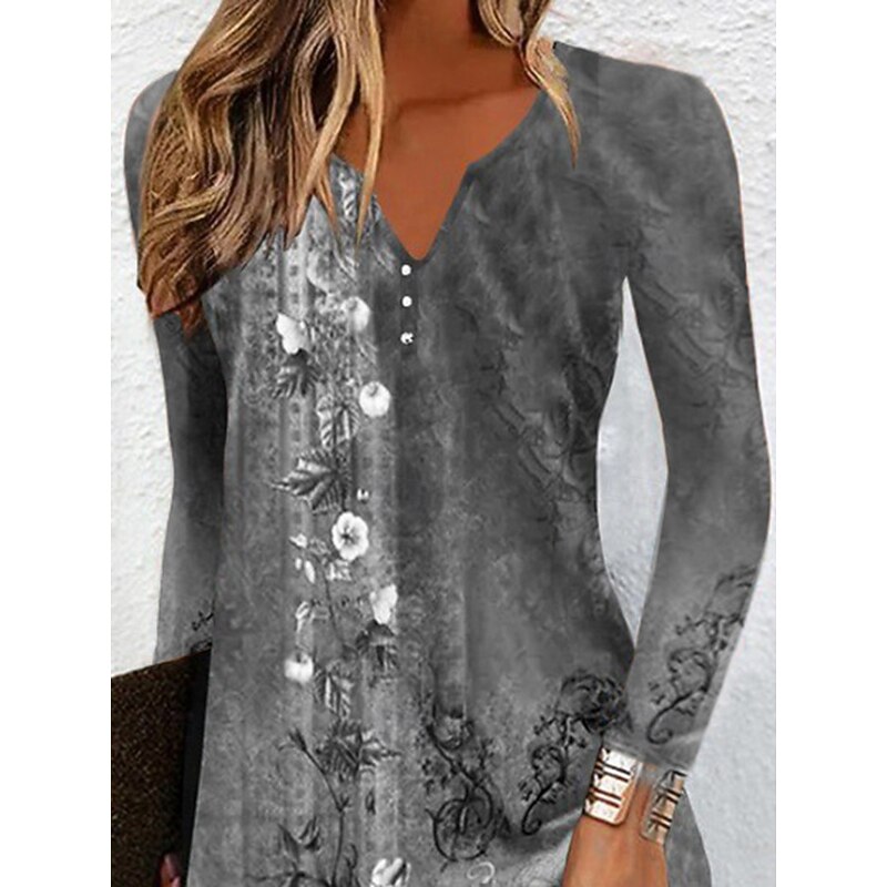 Women's Mini Dress Floral Dress Print Dress Fashion Modern Vacation Daily Going out Regular Fit Floral Long Sleeve V Neck Gray Summer Spring3