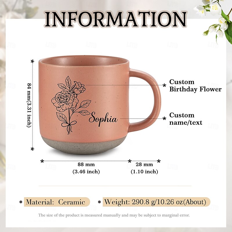 Personalized Birth Flower Name Mug, Custom Birth Month Flower Guardian Cup – Gift for Mom, Wife, Girlfriend on Birthday, Mother's Day, Valentine's Day, Durable with Smooth Feel, Clear and Lasting Print2