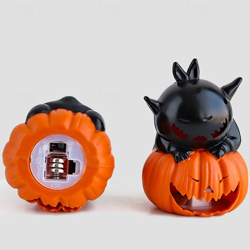 2 Pcs Halloween Pumpkin Lantern Home Decoration Props Electronic Candle Light Ghost Festival Party Supplies Bar Haunted House Decorations Night Light Black Cat Skull Eyeball Light4