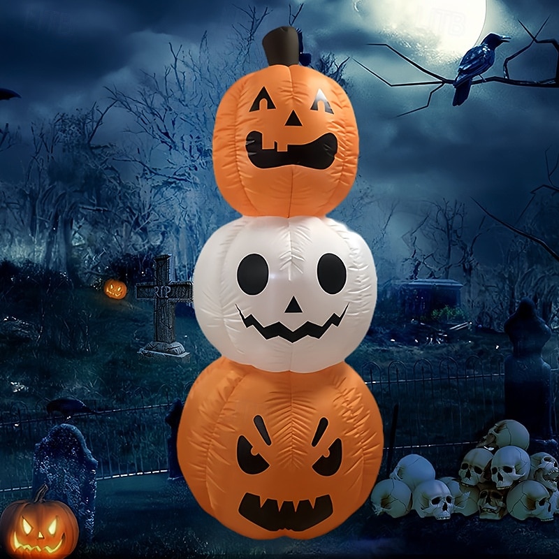 6FT Halloween Inflatable Pumpkin String Glow Air Model Combination Scary Ghost Festival Courtyard Garden Party Decoration
