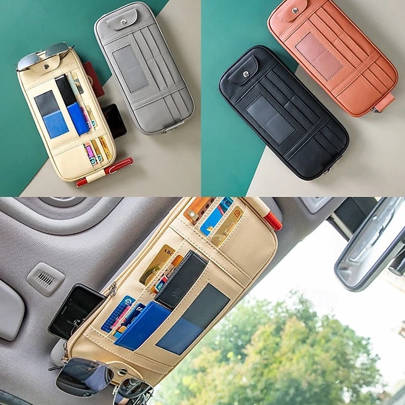 Versatile Sun Visor Storage Bag Car Organizer with Card Holder Document Pocket Sunglasses Clip Multi-Purpose Vehicle Accessory for Driver License Tickets Essentials Storage