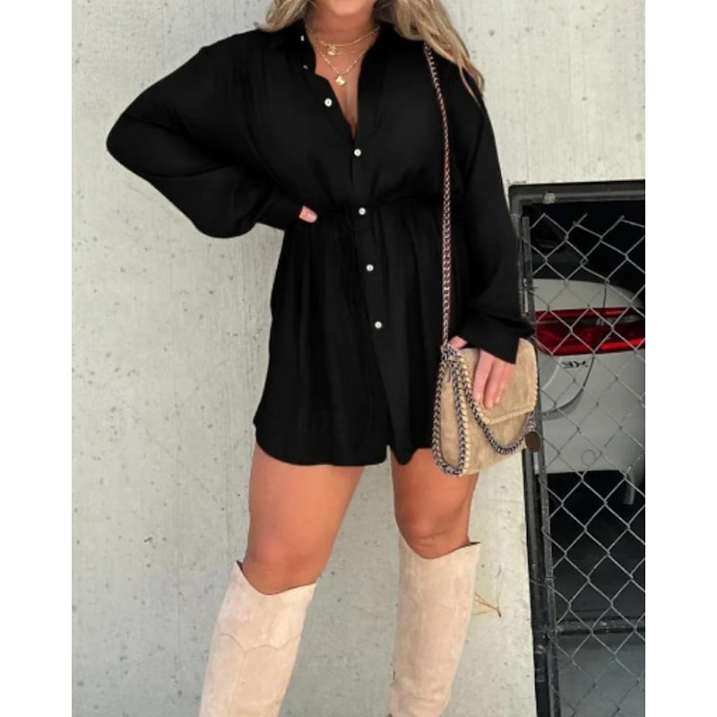 Women's Shirt Texture Blouse Blouse Plain Modern Casual Long Sleeve Shirt Collar Regular Tops Daily Going out Ruched Buttons Grass Green Black Light Green Wine Brown Fall