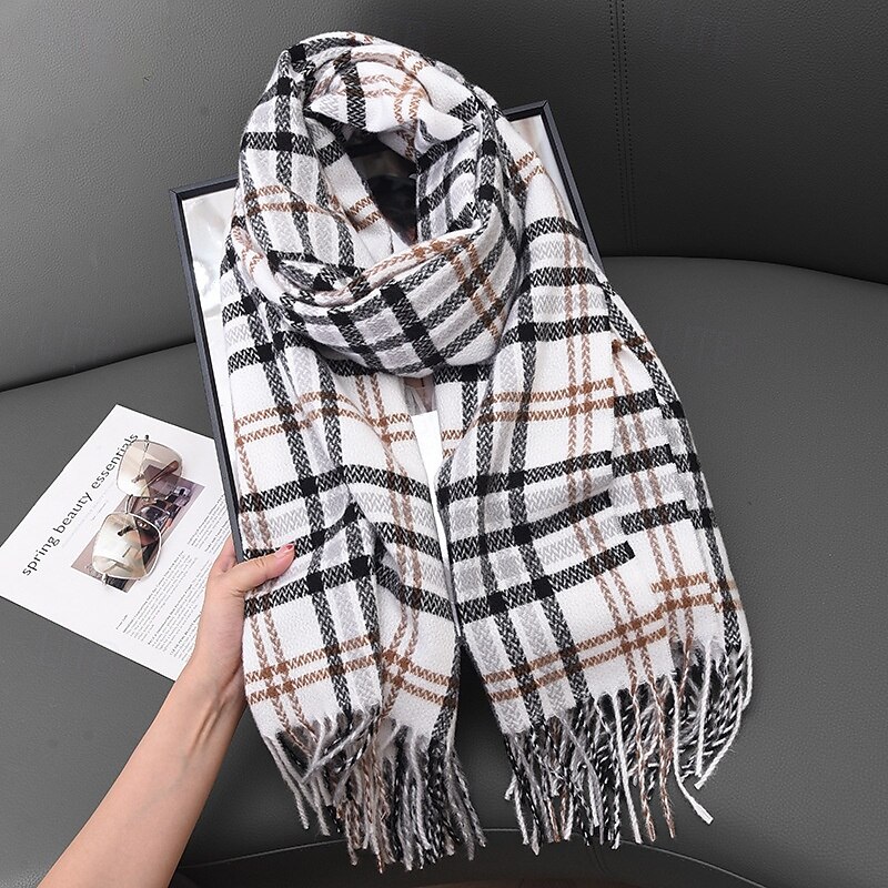 Women's Rectangle Scarf Street Daily Date Black Yellow Scarf Plaid3
