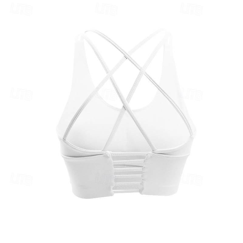 Women's Yoga Bra Sports Tank Top Pilates Bra Underwear Medium Support Breathable Criss-Cross Back Solid / Plain Color Sport Activewear Black White Gym Pilates Zumba2