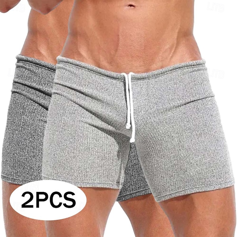 Men's Sweat Shorts Shorts Bermuda shorts Beach Shorts Elastic Waist Drawstring Plain Comfort Sports Short Outdoor Yoga Casual Vacation Classic Style White+khaki White+Dark Gray Micro-elastic