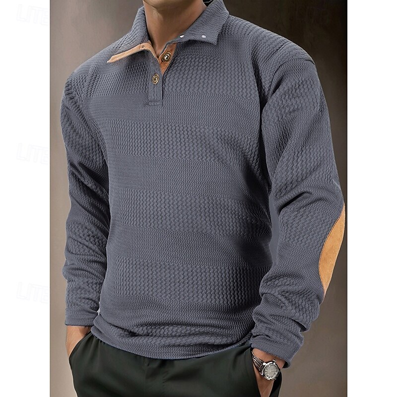 Men's Button Up Hoodie Black White Blue Khaki Gray Lapel Plain Textured Work Casual Daily Streetwear Cool Casual Fall & Winter Clothing Apparel Hoodies Sweatshirts  Long Sleeve Loose Fit