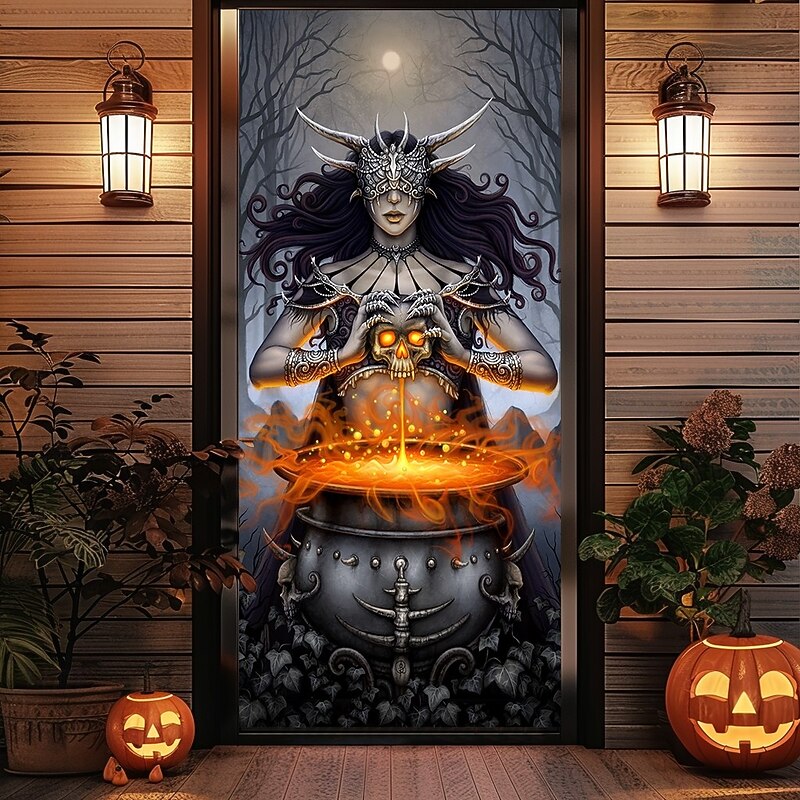 Halloween Door Covers The Ritual by Sarah Richter Door Tapestry Door Curtain Decoration Backdrop Door Banner for Front Door Farmhouse Holiday Party Indoor Outdoor Decor Supplies