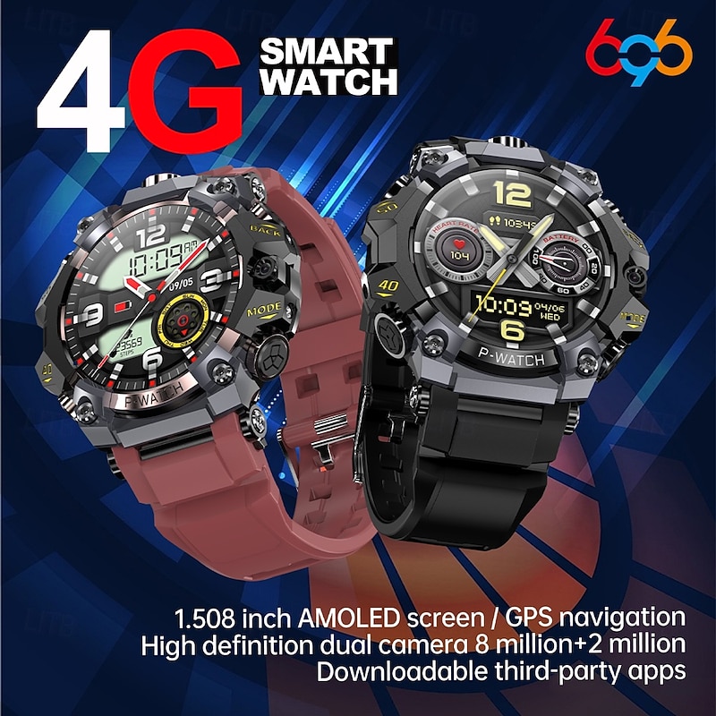 P888 Smart Watch 1.508 inch Smartwatch Fitness Running Watch Bluetooth 4G Pedometer Call Reminder Activity Tracker Compatible with Android iOS Men GPS Long Standby Waterproof IP68 22mm Watch Case2