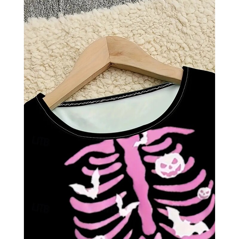 Halloween Girls' 3D Skull Dress Long Sleeve Summer Spring Vacation Daily Holiday Princess Beautiful Sweet Kids 4-12 Years Casual Dress A Line Dress Knee-length Regular Fit4