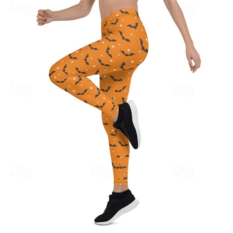 Women's Pants Trousers Leggings Cozy Leggings Streetwear Casual Full Length High WaistPantsHalloween Bat Elastic Waist Print Breathability Comfortable Stretchy Vacation Street Daily Wear Orange2