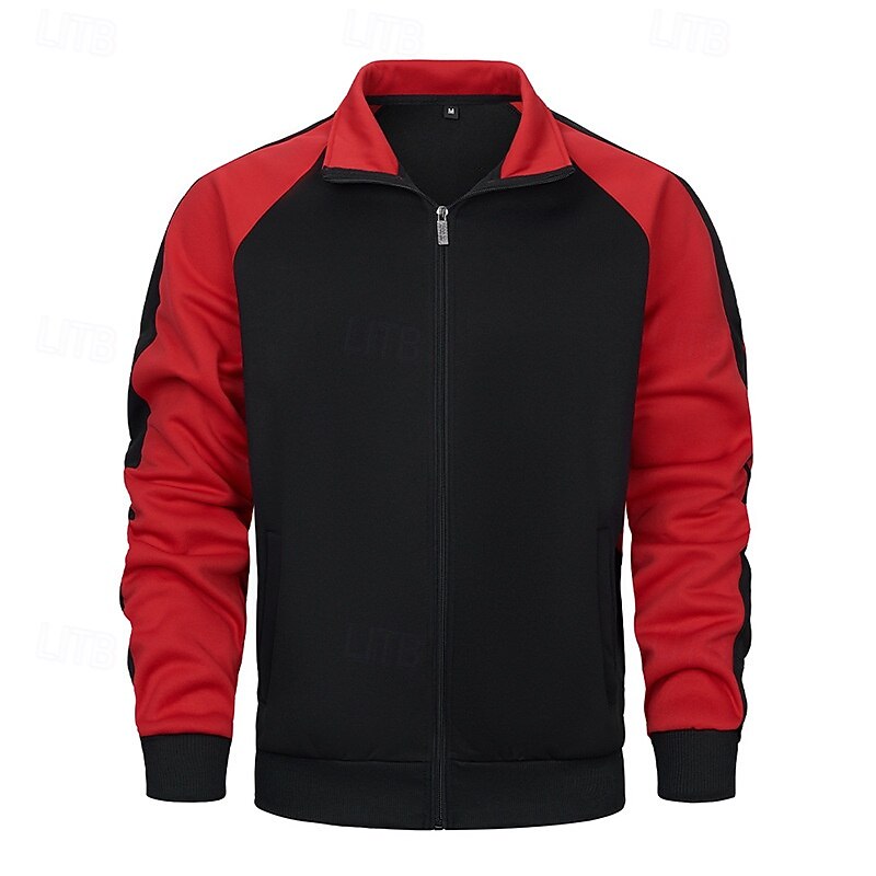 Men's Lightweight Jacket Casual Jacket Vacation Daily Pocket Spring Fall Color Block Fashion Classic Standing Collar Regular Red Army Green Dark Gray Jacket