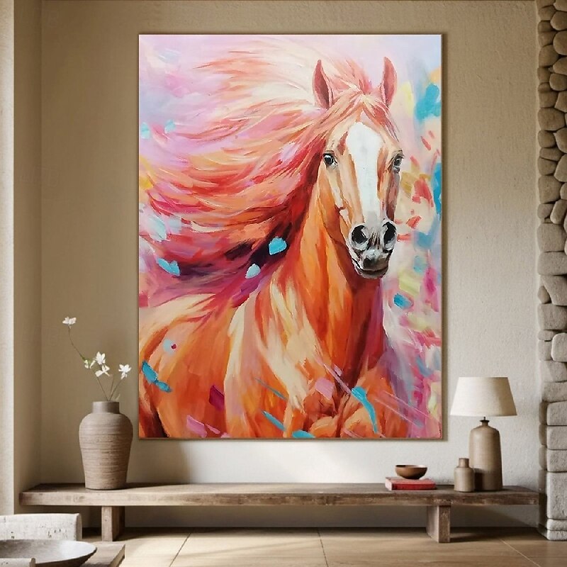 Handmade abstract animal horse oil painting Hand Painted Oil Painting Wall Modern Fashion Abstract Pink Horse Canvas Painting Home Decoration Decor Rolled Canvas Painting3