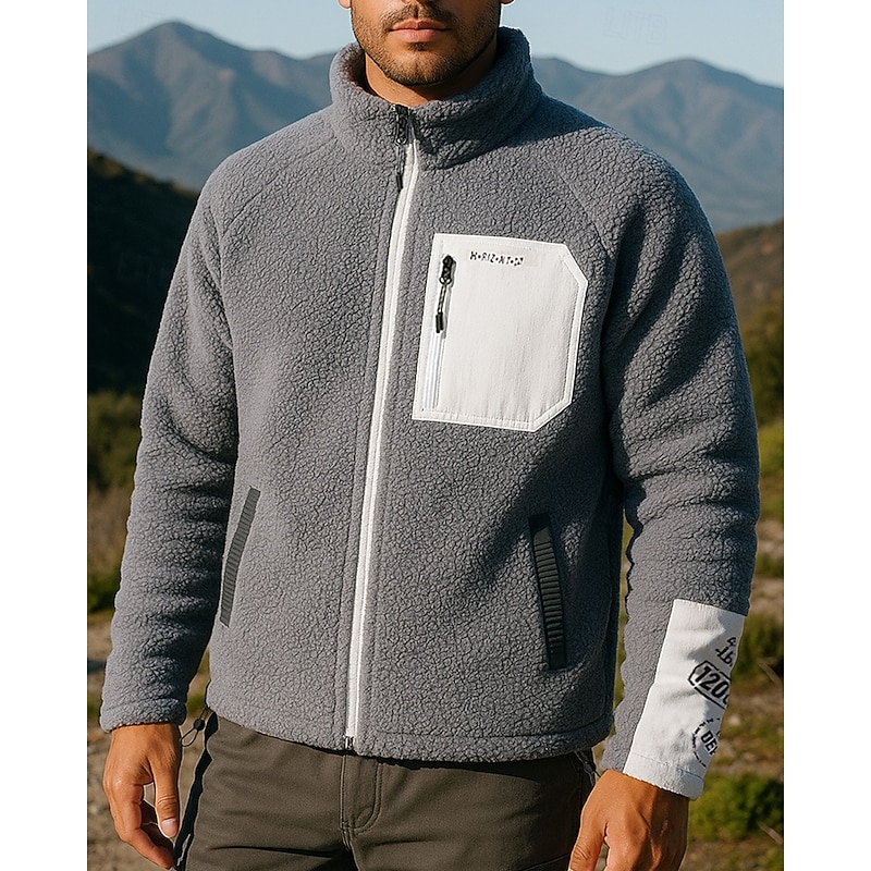 Men's Windbreaker Hiking Jacket Hiking Fleece Jacket Winter Outdoor Patchwork Waterproof Windproof Lightweight Top White Green Grey