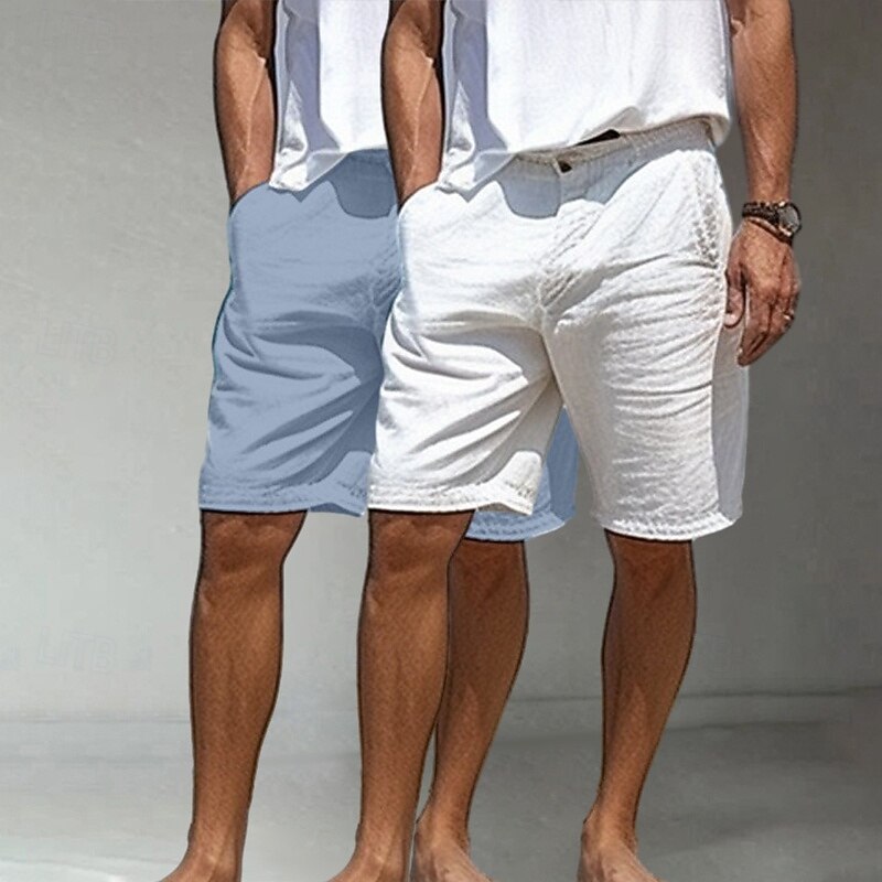 Men's Shorts Linen Shorts Dress Shorts Summer Shorts Beach Shorts Pocket Buttons Straight Leg Plain Comfort Breathable Knee Length Casual Daily Holiday Vacation Fashion Green+Gray Black+Grey Inelastic4