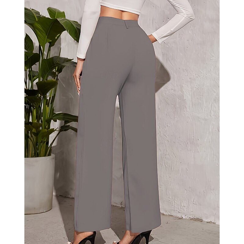 Women's Wide Leg Slacks Streetwear Casual Full Length Natural Plain Pocket Elastic Waist Comfortable Outdoor Holiday claret Depression Green Grey Black Fall Regular Fit4