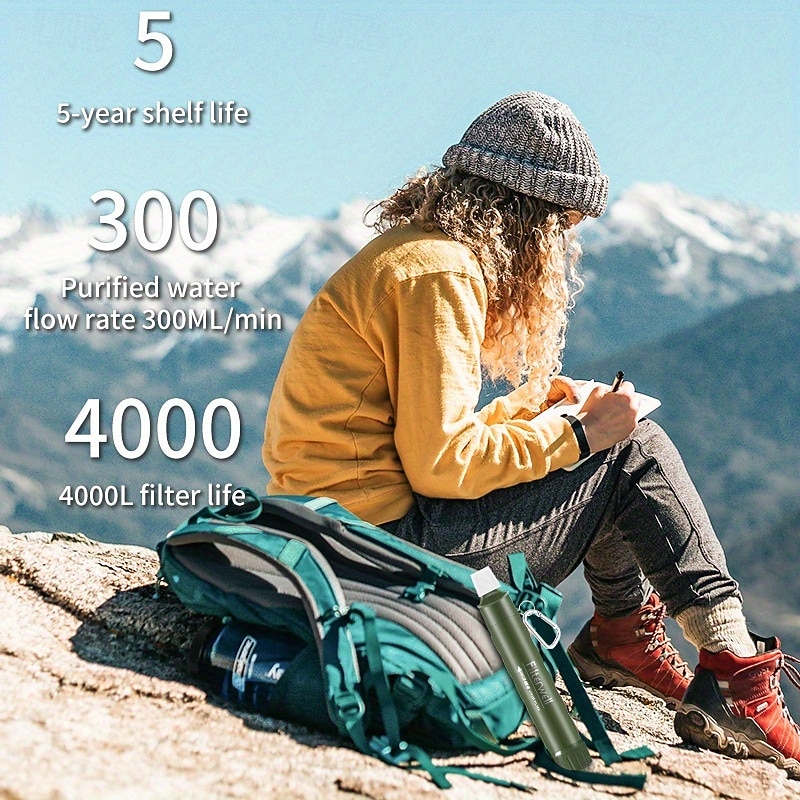 Portable Outdoor Water Purification Straw - Bottle-Compatible, Ideal For Camping, Hiking, And Emergency Survival