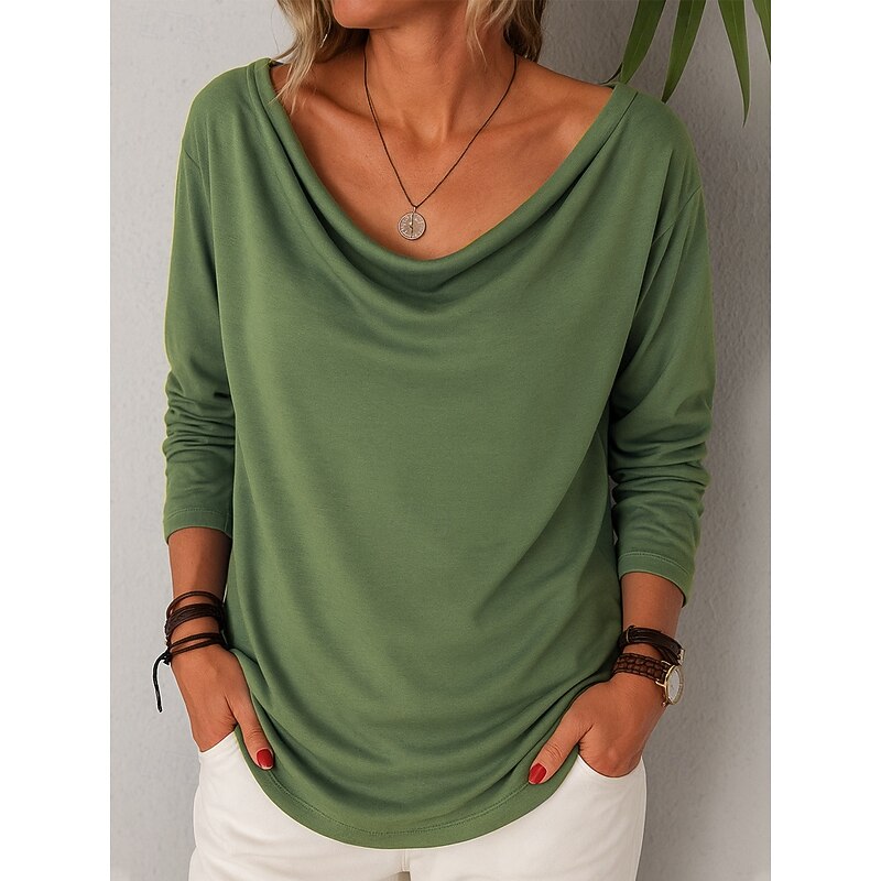 Women's Texture Blouse T Shirt Vintage Casual Beach Long Sleeve Cowl Neck Pile Neck Regular Tops Daily Maroon Black Blue Green Gray Summer Spring Fall3