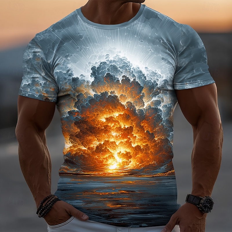Men's Optical Illusion Ocean 3D T Shirt Short Sleeve T shirt 3D Print Crew Neck Shirt Exaggerated Designer Party Street Casual Light Blue Blue 3# Blue 2# Summer Spring All Seasons Clothing Apparel S4