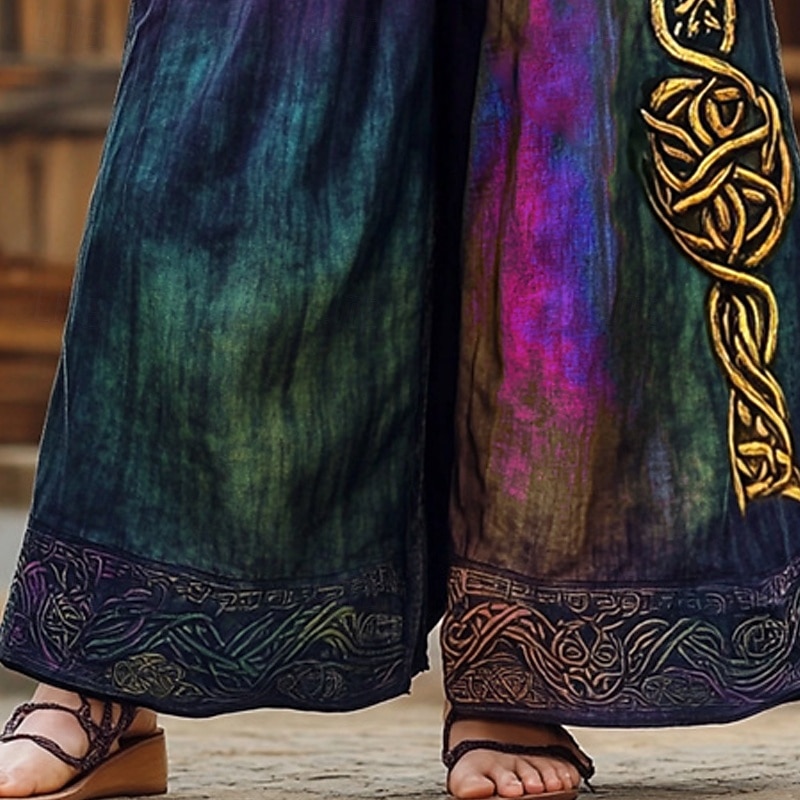 Women's Wide Leg Pants Trousers Palazzo Pants Fashion Boho Full Length High Waist Graphic Prints Elastic Waist Drawstring Print Breathability Comfortable Street Daily Wear Going out Purple Spring Fall3