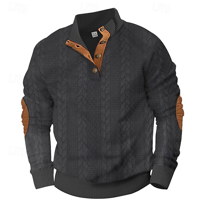 Men's Sweatshirt Polo Sweatshirt Black Navy Blue Brown Khaki Light Grey Standing Collar Plain Textured Sports & Outdoor Casual Daily Streetwear Cool Sportswear Spring &  Fall Clothing Apparel Hoodies4