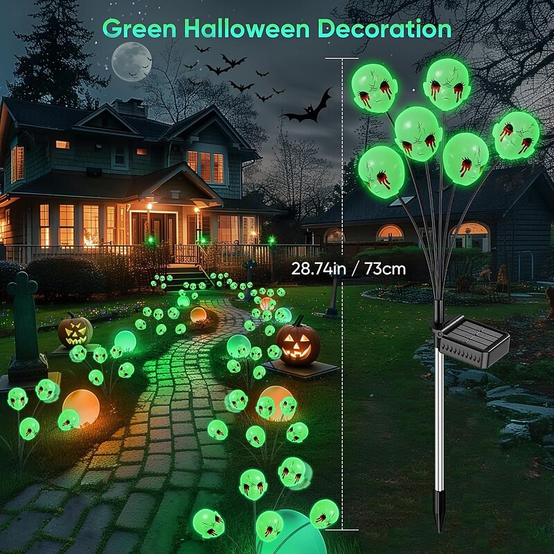 1 Pc Halloween Outdoor Waterproof Solar Ghost Skull 6 Head Ground Insertion Light Courtyard Garden Lawn Path Horror and Weird Decorative Light Landscape Light4