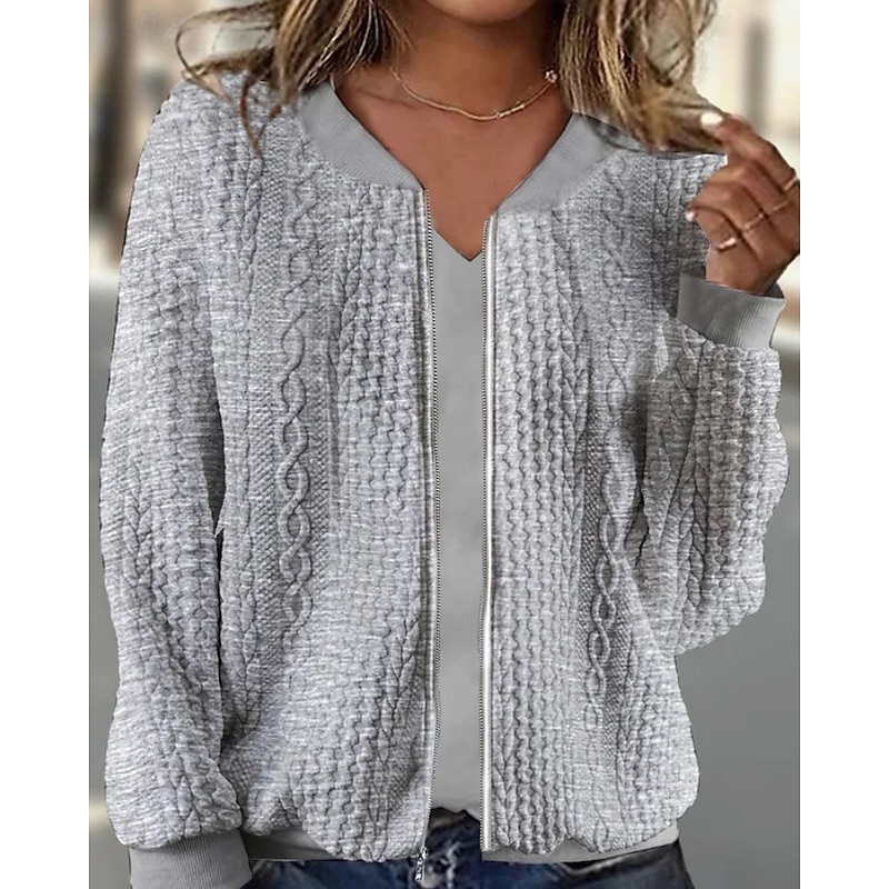 Women's Texture Sweatshirt Sweatshirts Zip Up Sweatshirts Plain Streetwear Casual Long Sleeve Crew Neck Regular Tops Street Holiday Pocket Black White Pink Red Purple Fall Winter