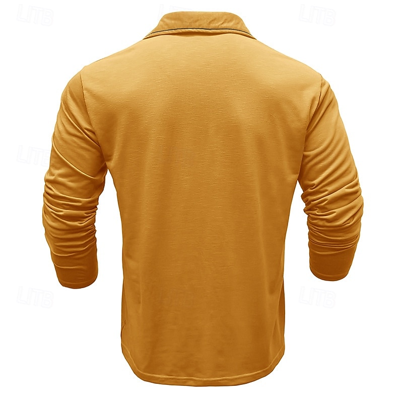 Men's Golf Shirt Golf Polos Shirts Work Casual Lapel Long Sleeve Basic Modern Plain Buttons Spring Fall Regular Fit White Yellow Orange Army Green Gray Golf Shirt3