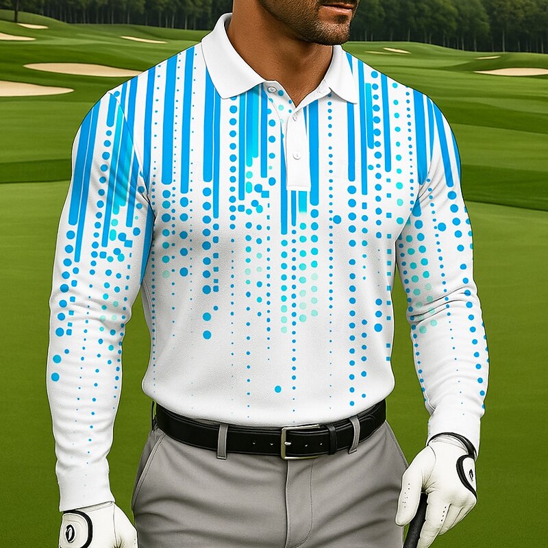 Men's Polka Dot Golf Polo Sports Polo Shirts Long Sleeve Polo Shirts Lapel Business Casual Athleisure Daily Wear 3D Print Buttons Spring Fall Winter Black Red Blue4